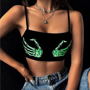 GLOW IN THE DARK | Skeleton Hands Cropped Tank | SHEIN Women’s Size Small